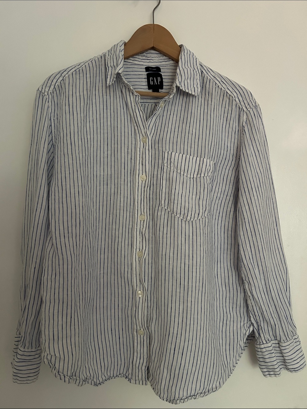 GAP Blue & White Linen Stripe Button-Down Shirt